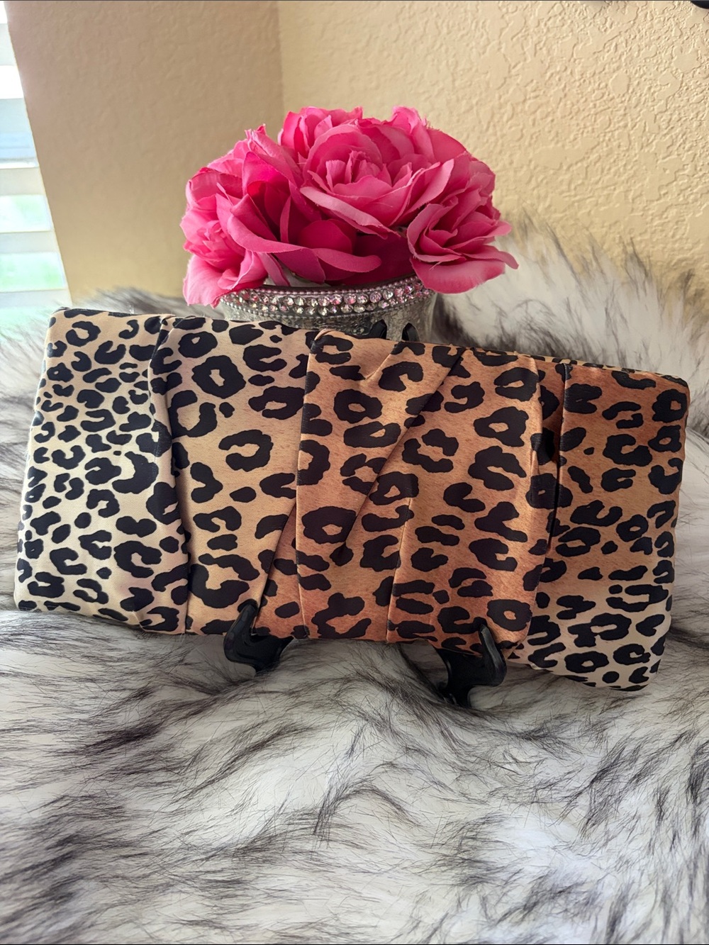 Steve Madden Leopard Satin Wallet in Gold and Black